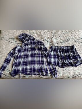 JMU Purple Plaid Hoodie and Shorts Loungewear Set